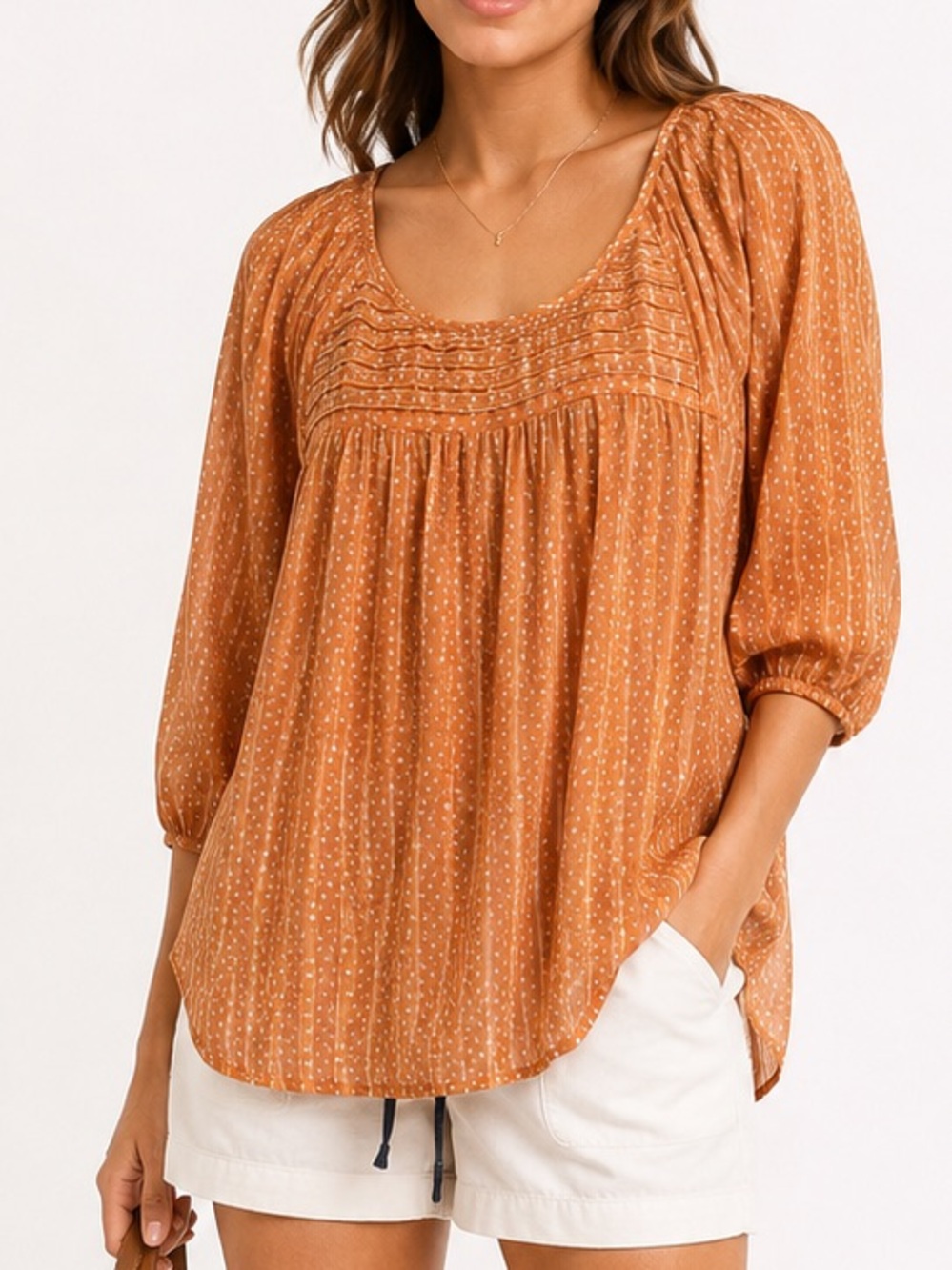 Lauren Conrad Sheer Polka Dot Peasant Top